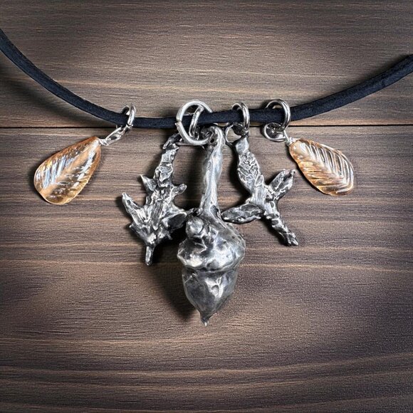 Artisan Woodland Acorn Silver & Gold Leaf Nature Pendant Necklace - Picture 3 of 11